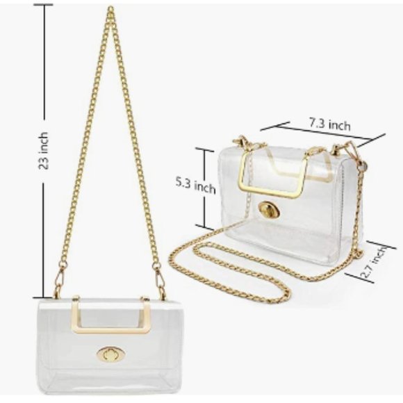 Gold Clear Clutch Crossbody Handbag Purse for Women - Picture 2 of 3